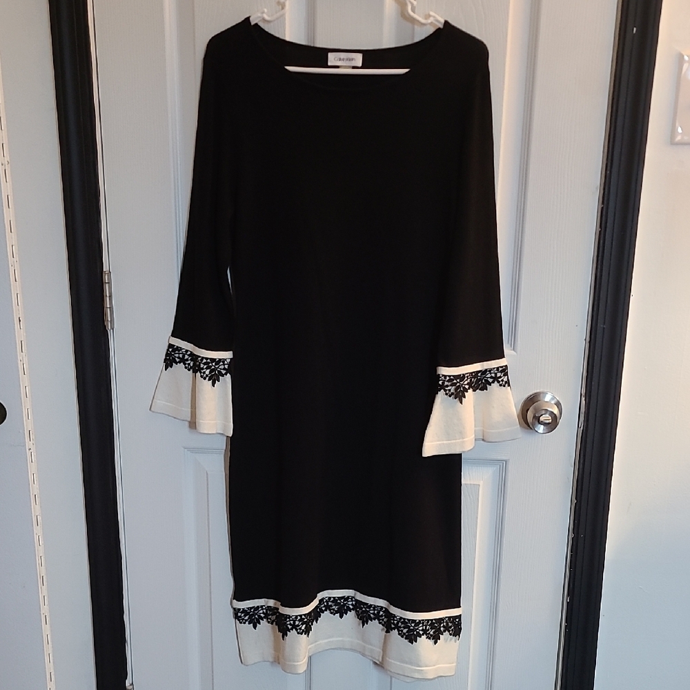 Calvin Klein Black and White Dress with Lace Trim